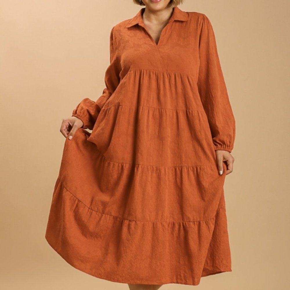 Umgee Rust Orange Tiered Maxi Dress